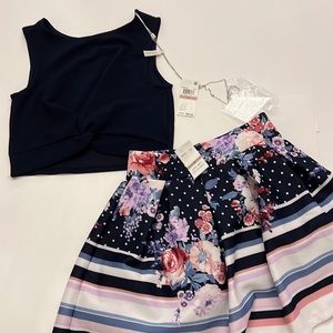 Beauties girls 2 pc skirt set; size 12; floral; dark blue